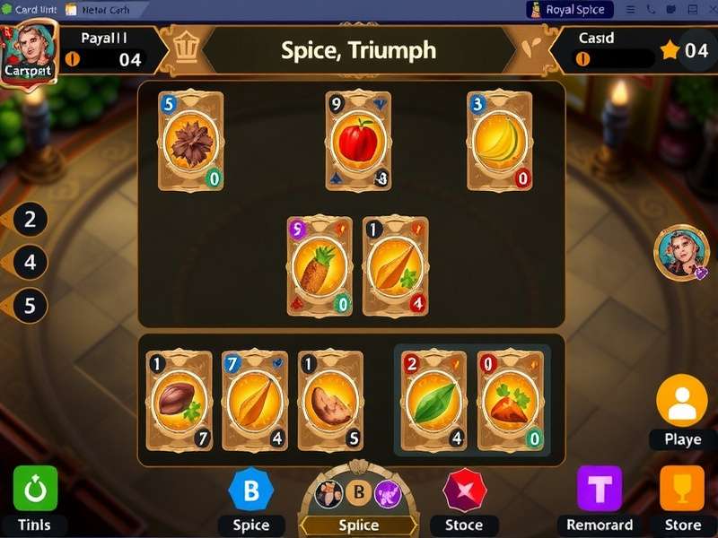Royal Spice Cardamom Triumph gameplay screenshot showing card battle interface